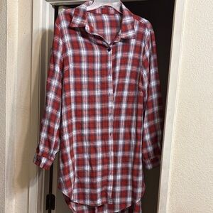 SHEIN Red and White Plaid Long Sleeve Dress